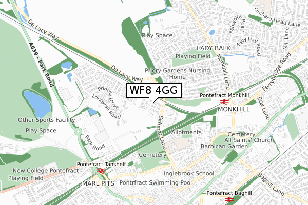 WF8 4GG map - small scale - OS Open Zoomstack (Ordnance Survey)