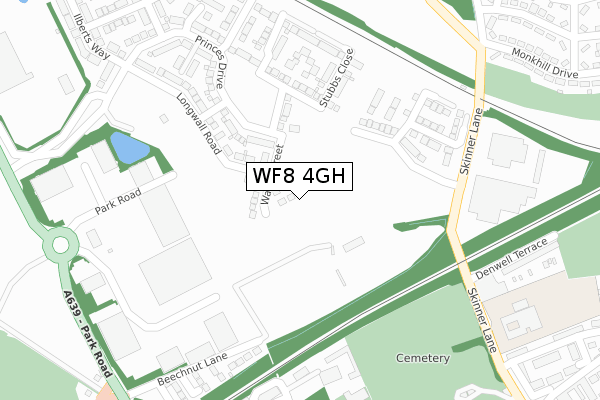 WF8 4GH map - large scale - OS Open Zoomstack (Ordnance Survey)