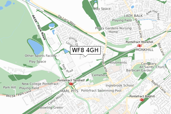 WF8 4GH map - small scale - OS Open Zoomstack (Ordnance Survey)