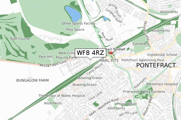 WF8 4RZ map - small scale - OS Open Zoomstack (Ordnance Survey)