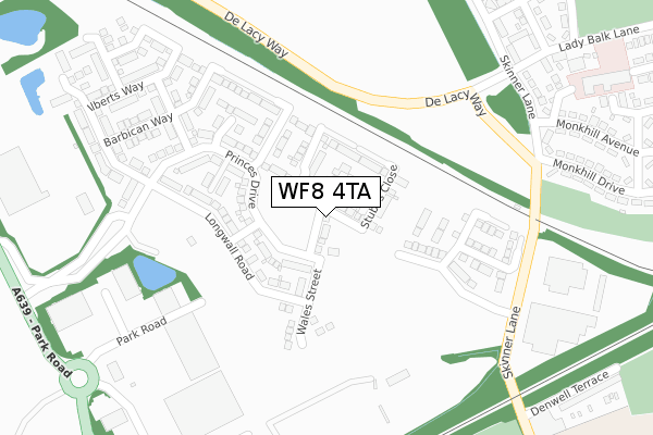 WF8 4TA map - large scale - OS Open Zoomstack (Ordnance Survey)