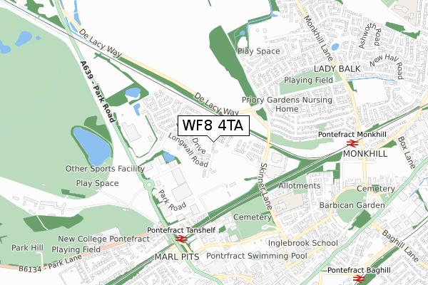 WF8 4TA map - small scale - OS Open Zoomstack (Ordnance Survey)