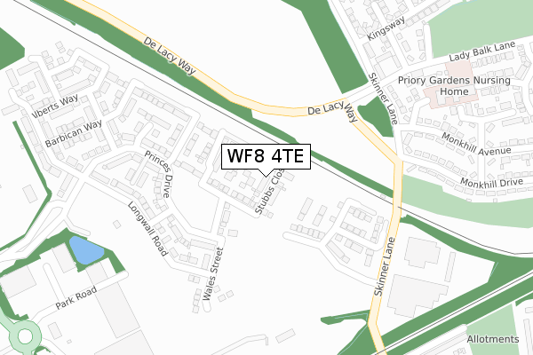 WF8 4TE map - large scale - OS Open Zoomstack (Ordnance Survey)