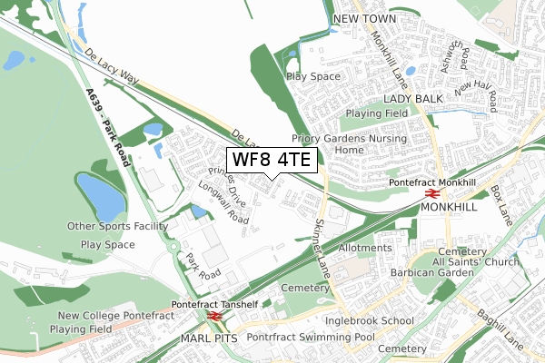 WF8 4TE map - small scale - OS Open Zoomstack (Ordnance Survey)