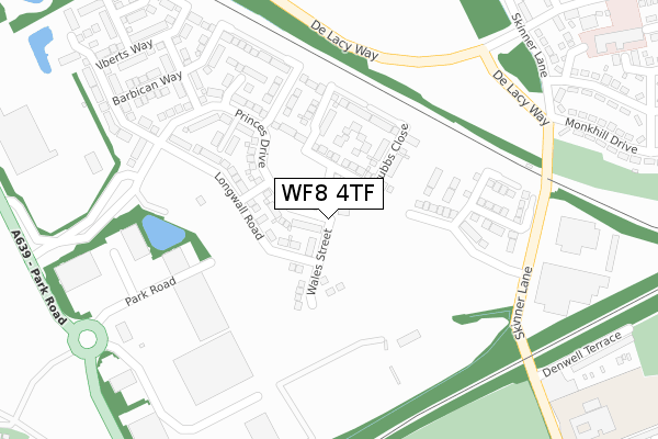 WF8 4TF map - large scale - OS Open Zoomstack (Ordnance Survey)