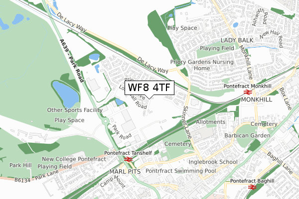 WF8 4TF map - small scale - OS Open Zoomstack (Ordnance Survey)