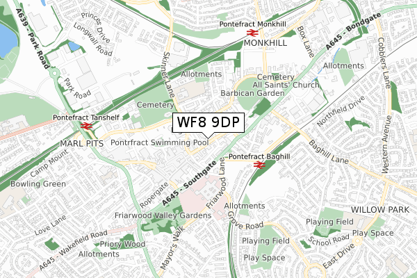 WF8 9DP map - small scale - OS Open Zoomstack (Ordnance Survey)