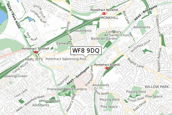 WF8 9DQ map - small scale - OS Open Zoomstack (Ordnance Survey)