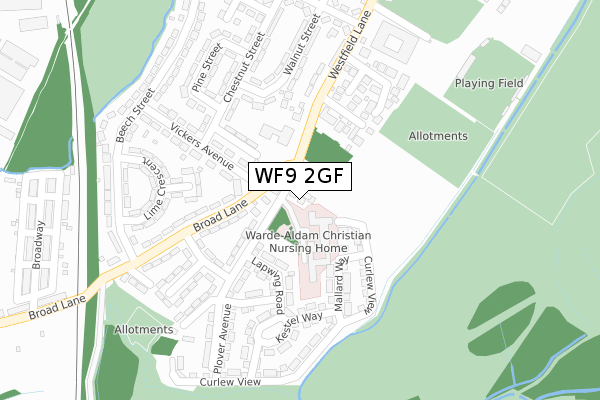 WF9 2GF map - large scale - OS Open Zoomstack (Ordnance Survey)