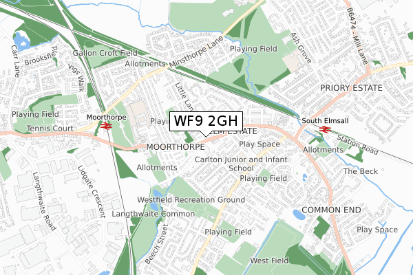 WF9 2GH map - small scale - OS Open Zoomstack (Ordnance Survey)