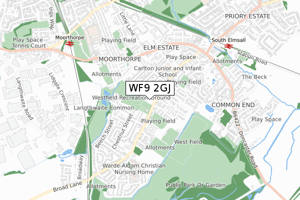 WF9 2GJ map - small scale - OS Open Zoomstack (Ordnance Survey)