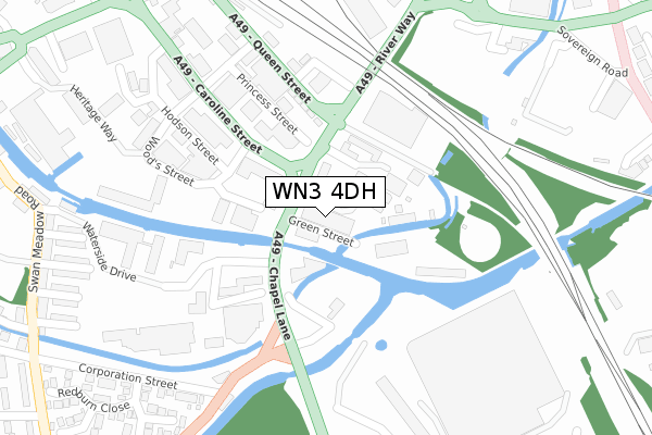 WN3 4DH map - large scale - OS Open Zoomstack (Ordnance Survey)