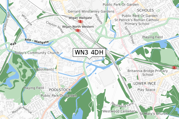 WN3 4DH map - small scale - OS Open Zoomstack (Ordnance Survey)