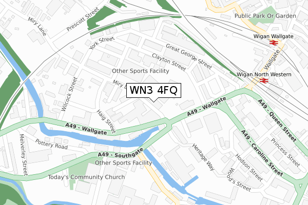 WN3 4FQ map - large scale - OS Open Zoomstack (Ordnance Survey)