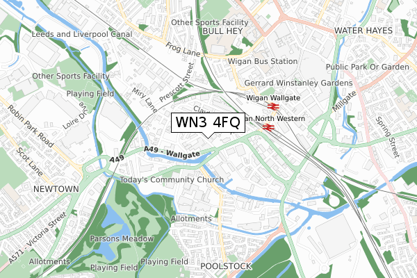 WN3 4FQ map - small scale - OS Open Zoomstack (Ordnance Survey)