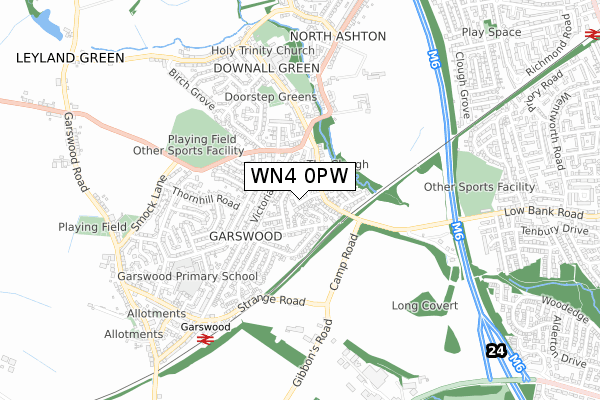 WN4 0PW map - small scale - OS Open Zoomstack (Ordnance Survey)