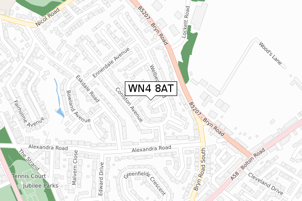 WN4 8AT map - large scale - OS Open Zoomstack (Ordnance Survey)