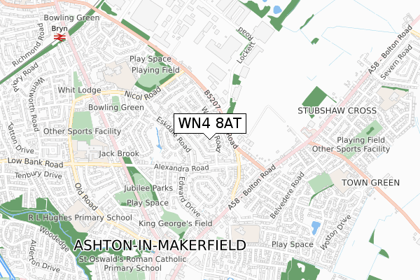 WN4 8AT map - small scale - OS Open Zoomstack (Ordnance Survey)