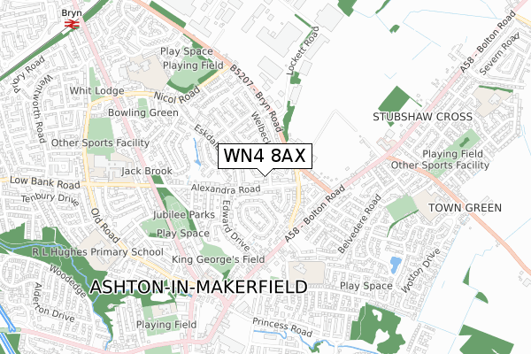 WN4 8AX map - small scale - OS Open Zoomstack (Ordnance Survey)