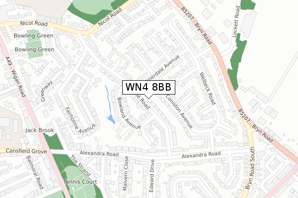 WN4 8BB map - large scale - OS Open Zoomstack (Ordnance Survey)