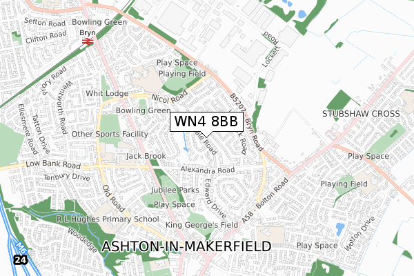 WN4 8BB map - small scale - OS Open Zoomstack (Ordnance Survey)