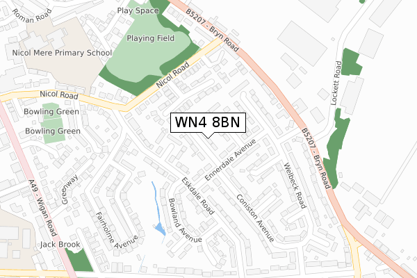 WN4 8BN map - large scale - OS Open Zoomstack (Ordnance Survey)