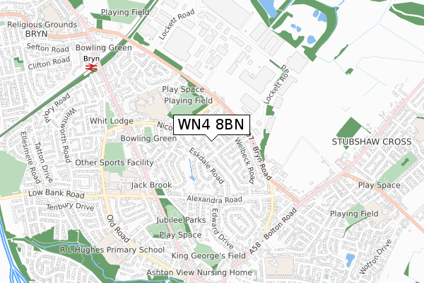 WN4 8BN map - small scale - OS Open Zoomstack (Ordnance Survey)