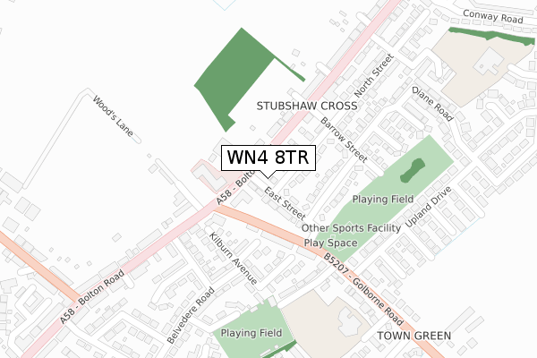 WN4 8TR map - large scale - OS Open Zoomstack (Ordnance Survey)