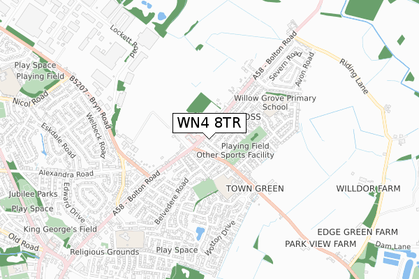 WN4 8TR map - small scale - OS Open Zoomstack (Ordnance Survey)