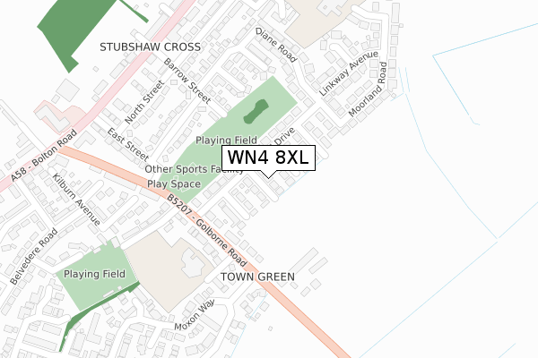 WN4 8XL map - large scale - OS Open Zoomstack (Ordnance Survey)