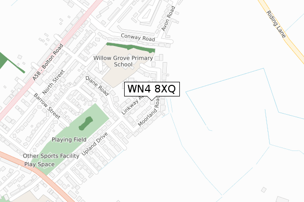 WN4 8XQ map - large scale - OS Open Zoomstack (Ordnance Survey)