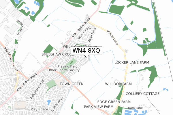 WN4 8XQ map - small scale - OS Open Zoomstack (Ordnance Survey)