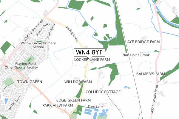 WN4 8YF map - small scale - OS Open Zoomstack (Ordnance Survey)