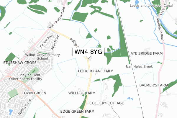 WN4 8YG map - small scale - OS Open Zoomstack (Ordnance Survey)