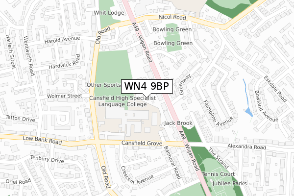 WN4 9BP map - large scale - OS Open Zoomstack (Ordnance Survey)