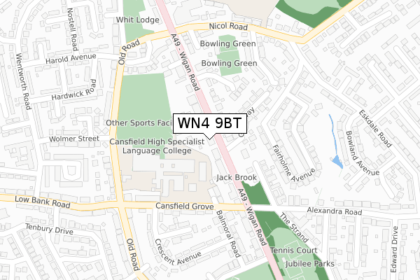 WN4 9BT map - large scale - OS Open Zoomstack (Ordnance Survey)