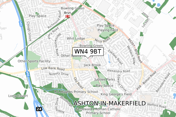 WN4 9BT map - small scale - OS Open Zoomstack (Ordnance Survey)