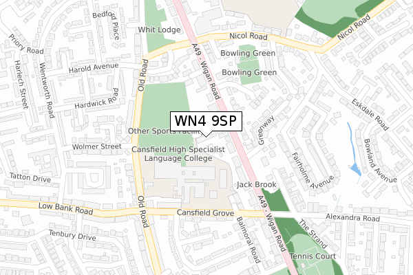 WN4 9SP map - large scale - OS Open Zoomstack (Ordnance Survey)