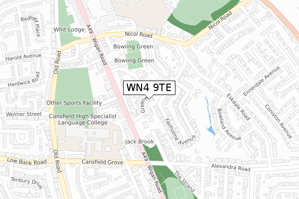 WN4 9TE map - large scale - OS Open Zoomstack (Ordnance Survey)