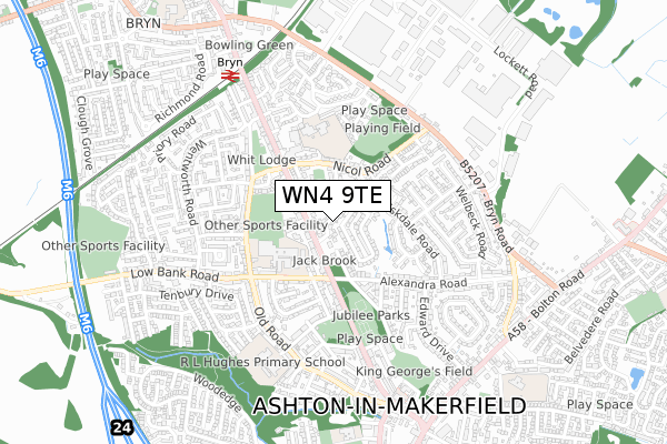 WN4 9TE map - small scale - OS Open Zoomstack (Ordnance Survey)