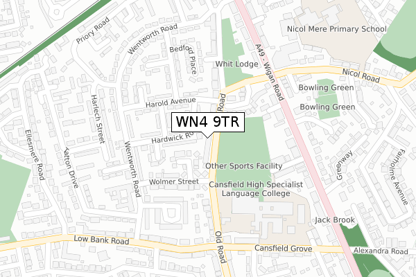 WN4 9TR map - large scale - OS Open Zoomstack (Ordnance Survey)