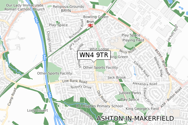 WN4 9TR map - small scale - OS Open Zoomstack (Ordnance Survey)