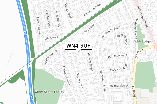 WN4 9UF map - large scale - OS Open Zoomstack (Ordnance Survey)