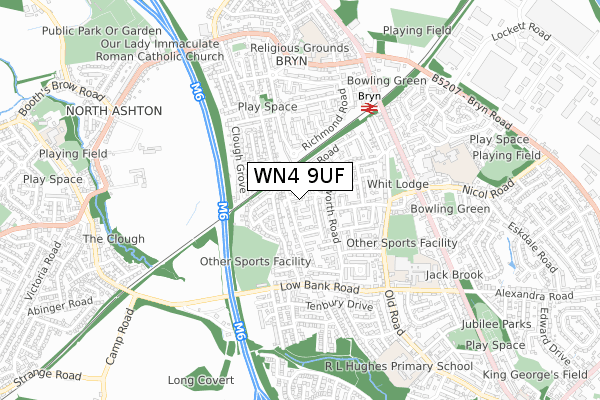 WN4 9UF map - small scale - OS Open Zoomstack (Ordnance Survey)