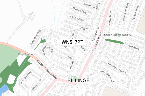 WN5 7PT map - large scale - OS Open Zoomstack (Ordnance Survey)