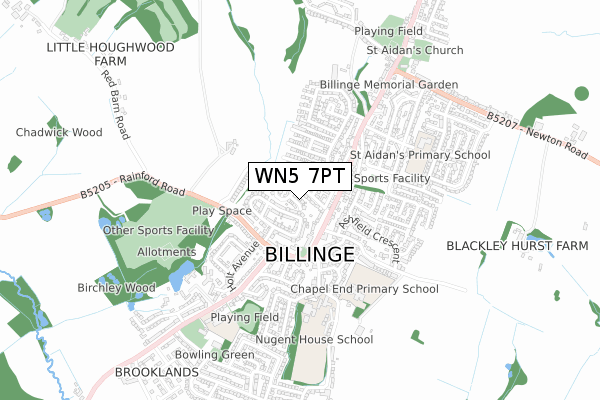 WN5 7PT map - small scale - OS Open Zoomstack (Ordnance Survey)