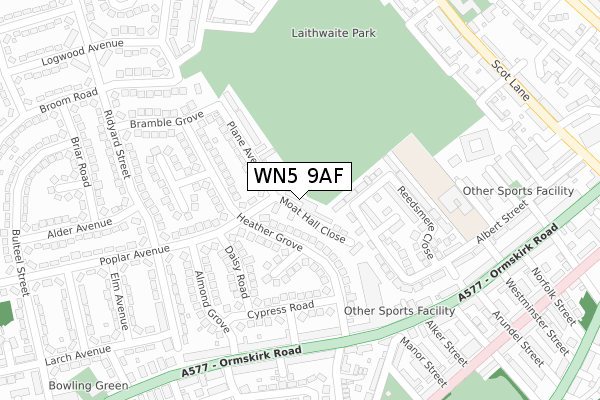 WN5 9AF map - large scale - OS Open Zoomstack (Ordnance Survey)