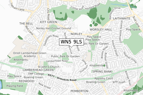 WN5 9LS map - small scale - OS Open Zoomstack (Ordnance Survey)