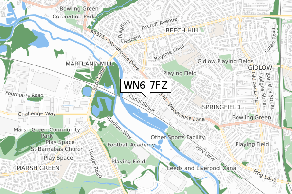 WN6 7FZ map - small scale - OS Open Zoomstack (Ordnance Survey)