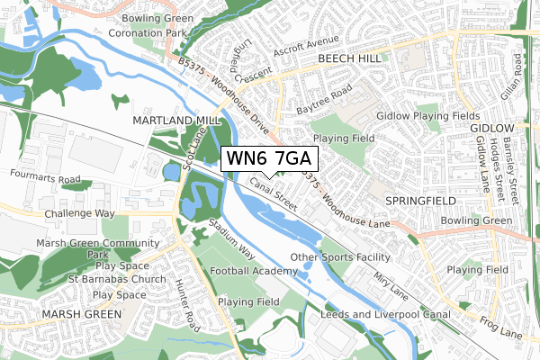 WN6 7GA map - small scale - OS Open Zoomstack (Ordnance Survey)